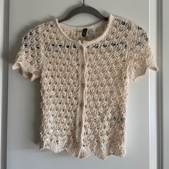 Divided Ivory Crochet Knit Top - Picture 6 of 13